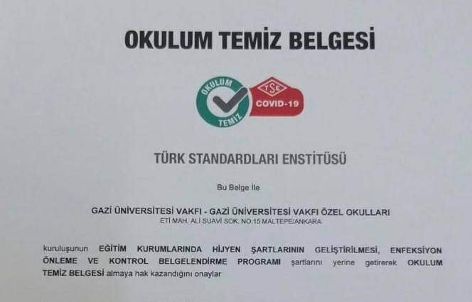 Gazi Üniversitesi Vakfı Özel Okulları Okulum Temiz Belgesi Almaya Hak Kazandı