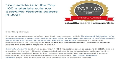 Article Published by Our Photonics Researchers in the Journal of Scientific Reports Is Among the 100 Most Read Articles in 2021