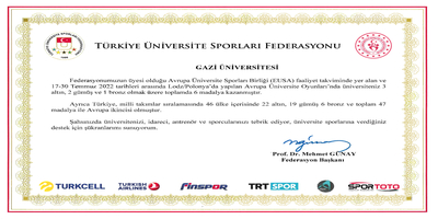 Türkiye Üniversite Sporları Federasyonu’ndan Üniversitemize Teşekkür Belgesi