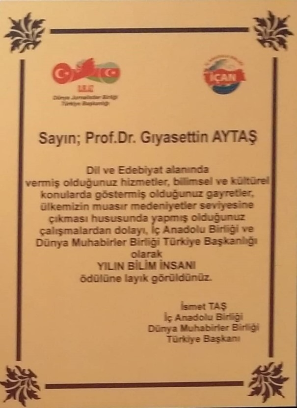 Öğretim Üyemiz Prof. Dr. Gıyasettin Aytaş’a Yılın Bilim İnsanı Ödülü-1