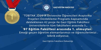 TÜBİTAK 2209-A Üniversite Öğrencileri Araştırma Projeleri Destekleme Programında Gazi Eğitim Fakültesinden Büyük Başarı