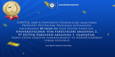 TÜBİTAK 2209-A Üniversite Öğrencileri Araştırma Projeleri Destekleme Programında Gazi Eğitim Fakültesinden Büyük Başarı