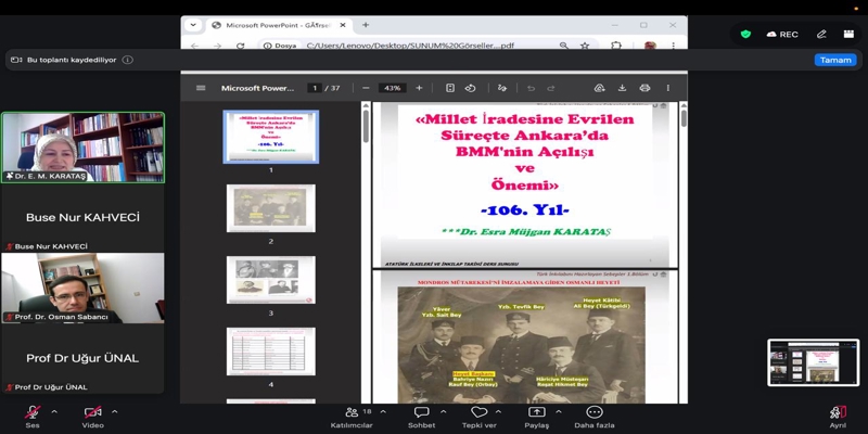 Millet İradesine Evrilen Süreçte Ankara'da Büyük Millet Meclisinin Açılışı ve Önemi Paneli Gerçekleştirildi