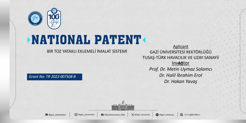 2023/007508 Sayılı Ulusal Patent Başvurusu Tescillenmiştir