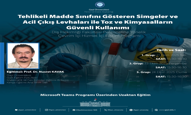 Tehlikeli Madde Sınıfını Gösteren Simgeler ve Acil Çıkış Levhaları ile Toz ve Kimyasalların Güvenli Kullanımı Konulu Hizmet İçi Eğitim Programı Düzenlenmiştir.