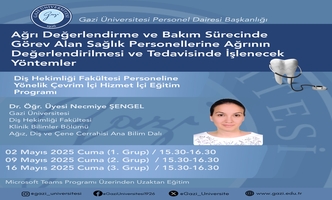 Ağrının Değerlendirilmesi ve Tedavisinde İşlenecek Yöntemler Konulu Hizmet İçi Eğitim Programı Düzenlenmiştir.