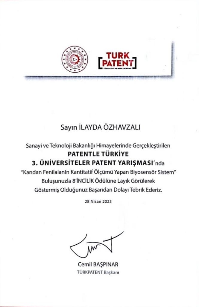 Patentle Türkiye 3. Üniversiteler Patent Yarışması’ndan Üniversitemize Ödül-1