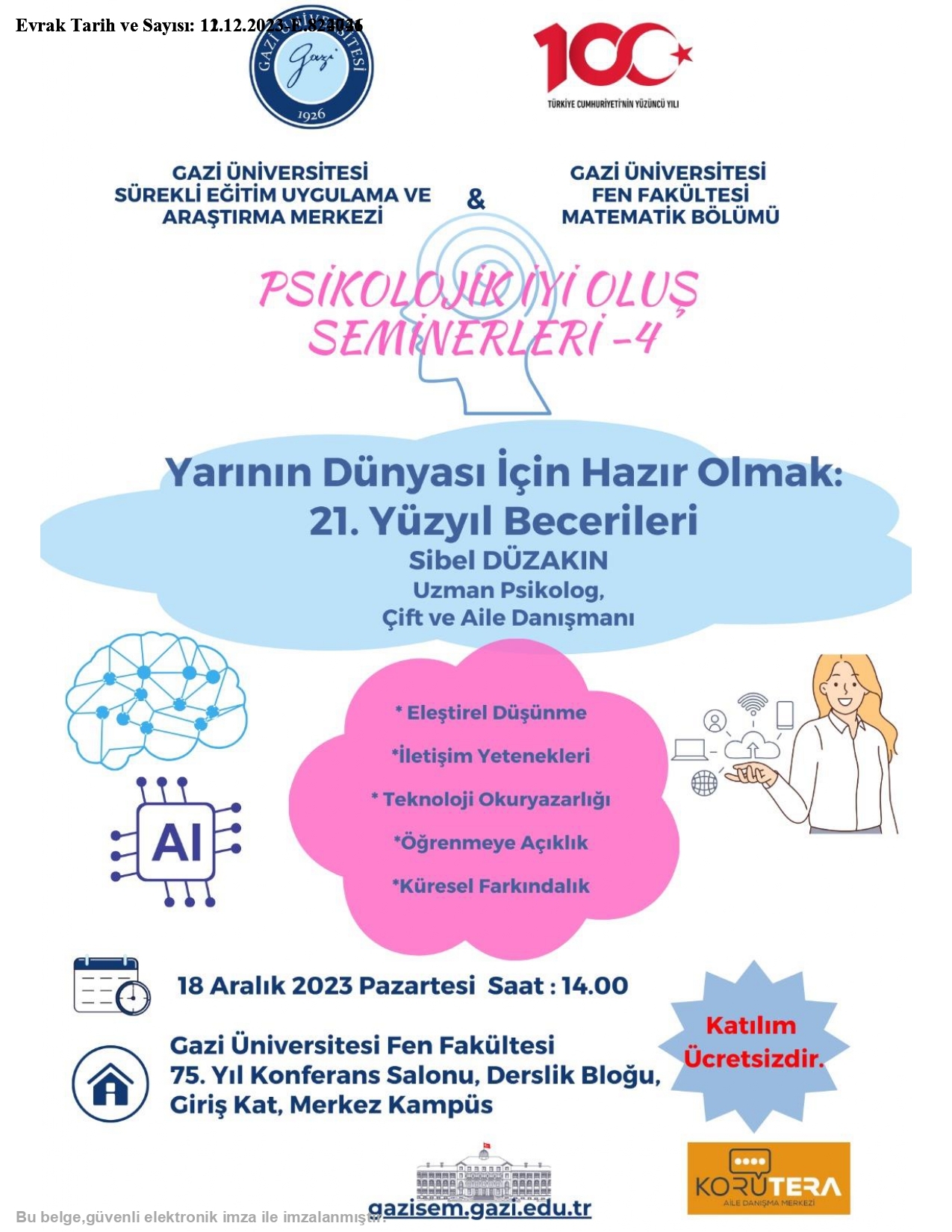  "Yarının Dünyası İçin Hazır Olmak: 21. Yüzyıl Becerileri" İsimli Seminer Duyurusu-1