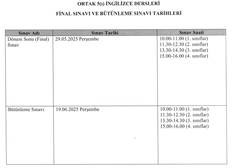 Final Bütünleme Tarihleri -1