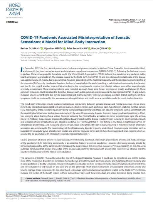 yayınlar-COVID-19 Pandemic Associated Misinterpretation of Somatic Sensations: A Model for Mind-Body Interaction-1
