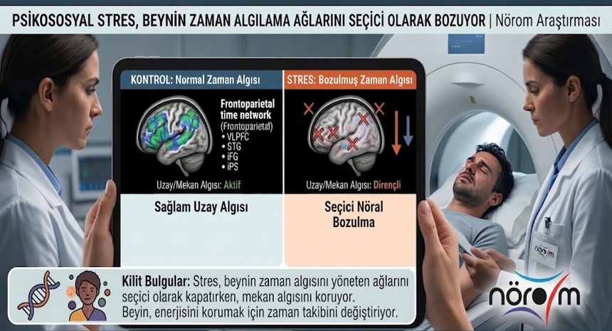 Nörom Araştırması: Psikososyal Stres, Beynin Zaman Algısı Ağlarını Seçici Olarak Bozuyor