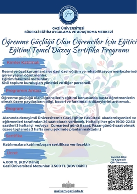 Öğrenme Güçlüğü Olan Öğrenciler İçin Eğitici Eğitimi Temel Düzey Sertifika Programı