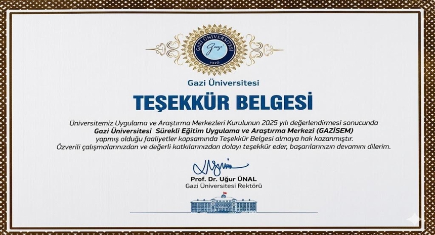 Gazisem Teşekkür belgesi 