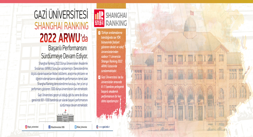 Gazi Üniversitesi Shanghai Ranking 2022 ARWU’da Başarılı Performansını Sürdürmeye Devam Ediyor