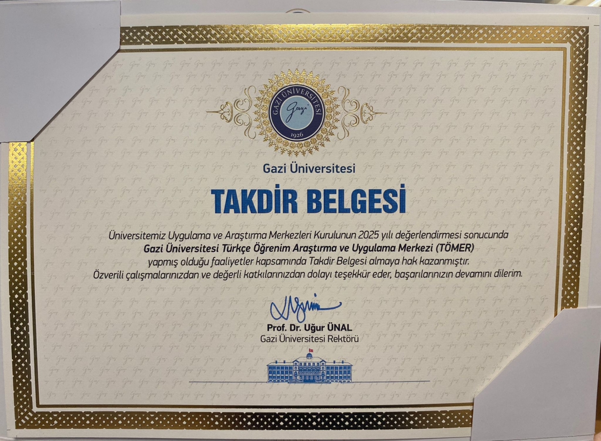 gazi tömer takdir belgesi rektörlük -1