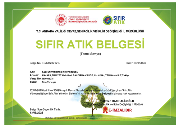 Gazi University has Zero Waste Certificate-1