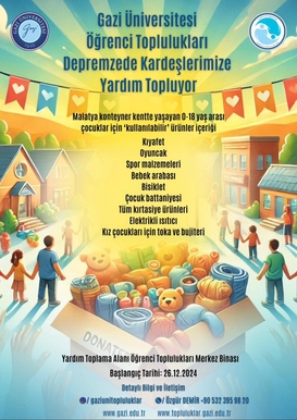 Gazi Üniversitesi Öğrenci Toplulukları Depremzede Kardeşlerimize Yardım Topluyor