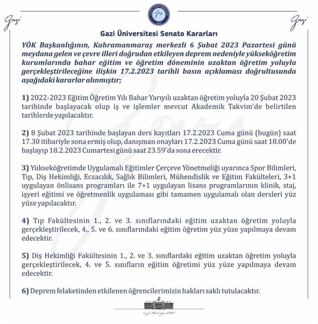 Gazi Üniversitesinin Eğitim Öğretim ile ilgili Senato Kararı-1