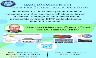 Prof. Dr. Tarik Ouahrani -  The effect of intrinsic point defects vacancy on the surface of single-layer Cu2WS4, catalytic and electronic properties: from DFT calculations (Seminer)