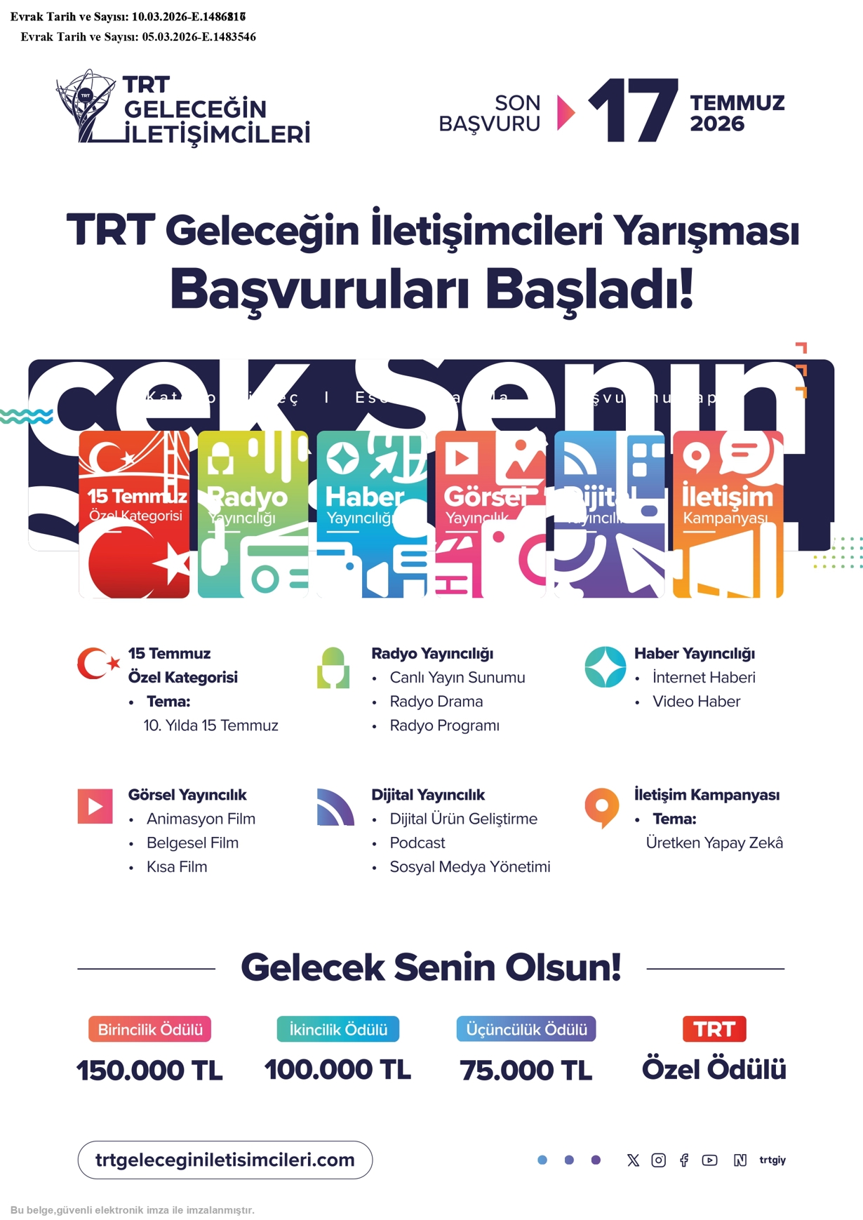 TRT GELECEĞİN İLETİŞİMCİLERİ YARIŞMASI 2026-1