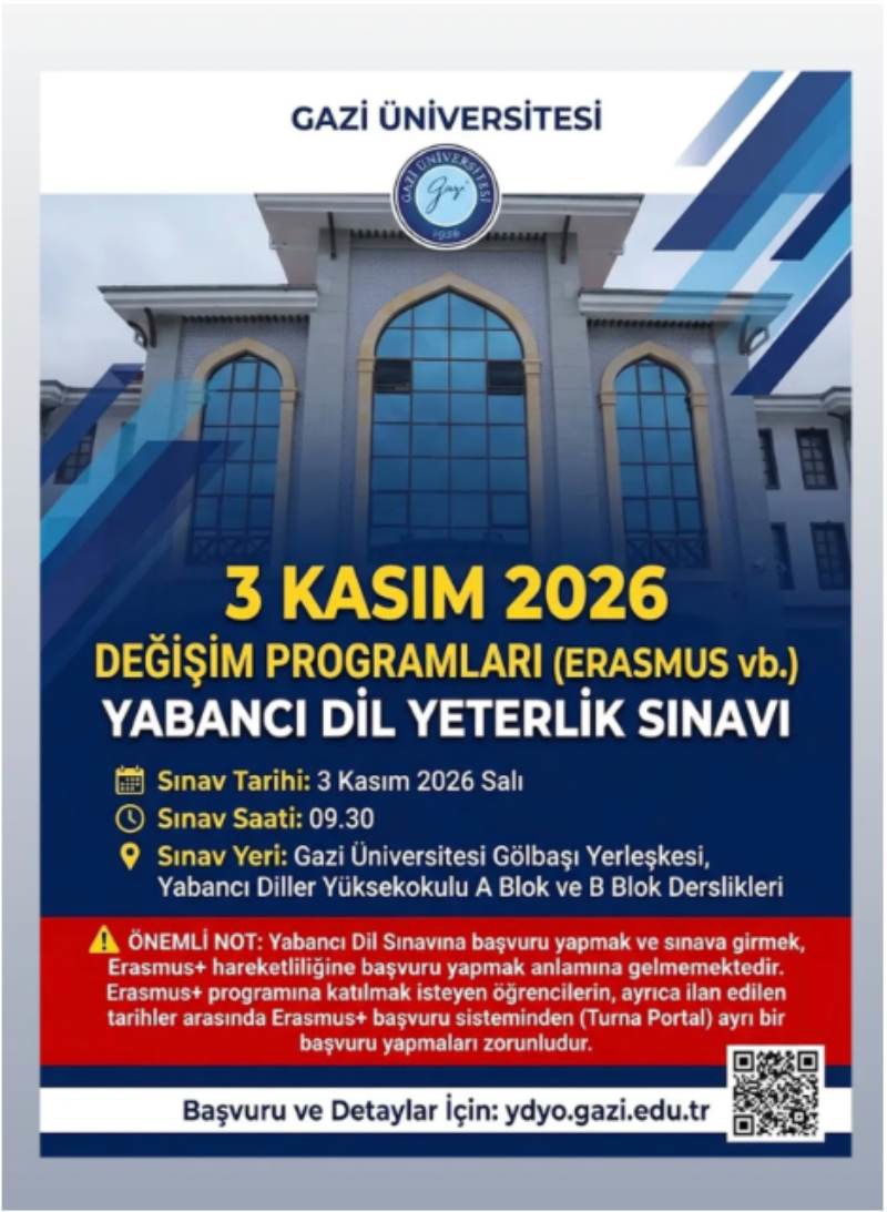Gazi Üniversitesi Değişim Programları (Erasmus vb.) Yabancı Dil Yeterlik Sınavı Duyurusu-1