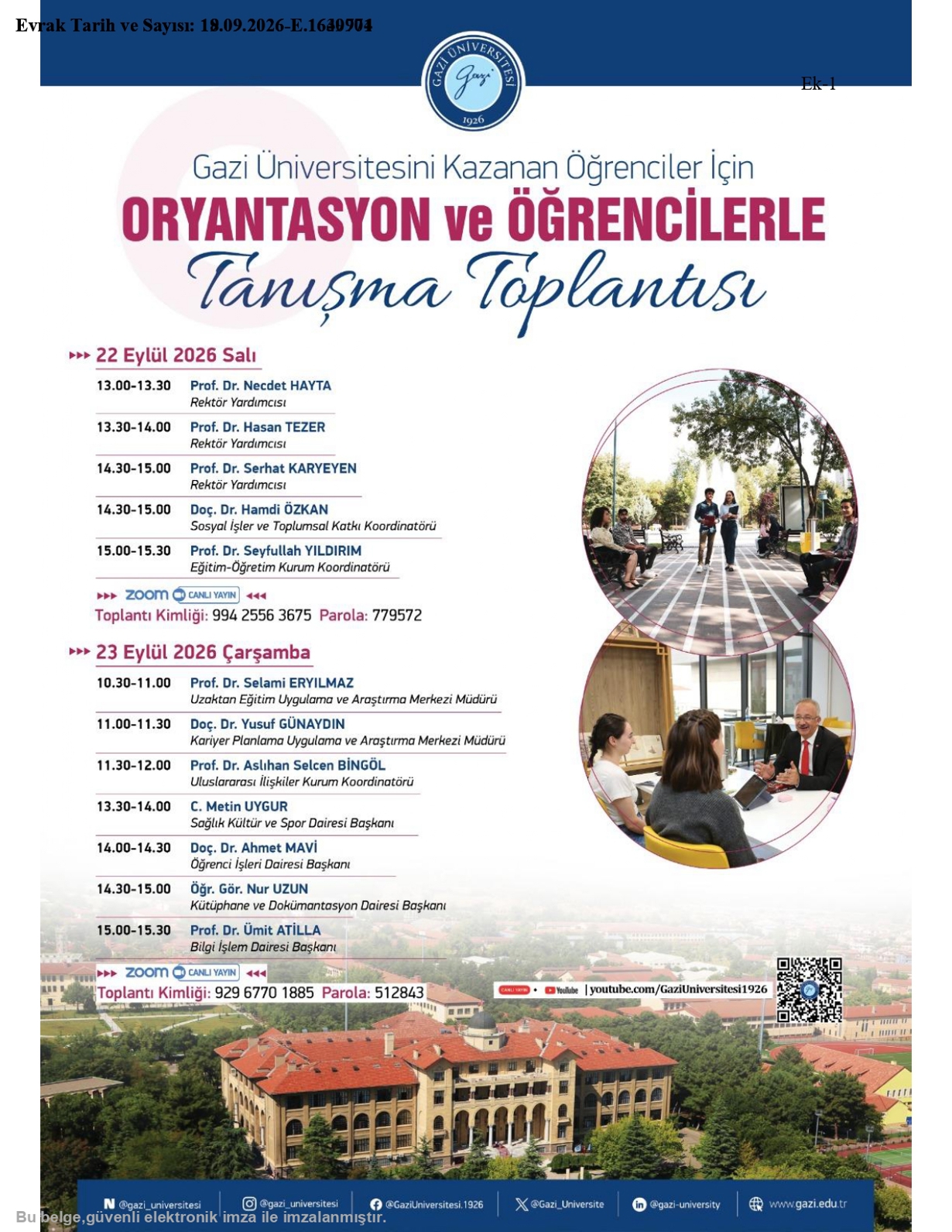 Gazi Üniversitesini Kazanan Öğrenciler için Oryantasyon ve Tanışma  Toplantısı Programı-1