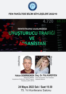 Fen Fakültesi Bilim Söyleşileri-2022/10 kapsamında "İstatistiklerle Uluslararası Uyuşturucu Trafiği ve Afganistan" konulu etkinlik düzenlenecektir