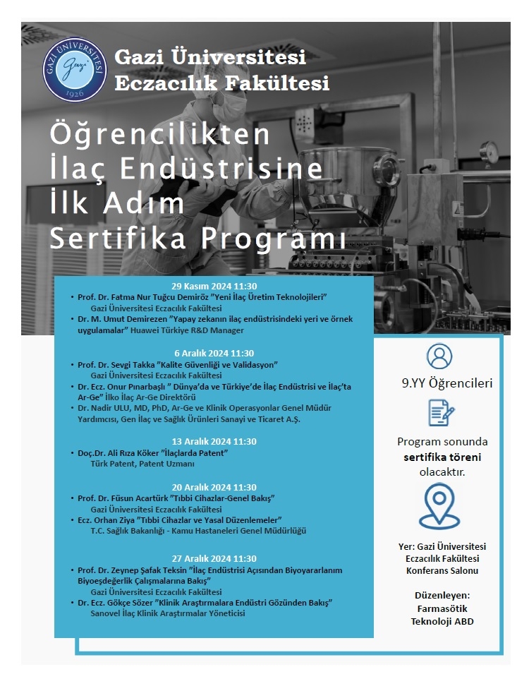 Öğrencilikten İlaç Endüstrisine İlk Adım Sertifika Programı 2024-1