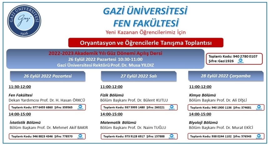 G.Ü.Fen Fakültesini Yeni Kazanan Öğrencilerimizle Tanışma ve Uyum Programı