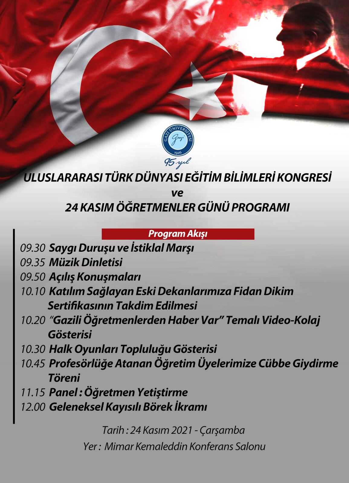  Uluslararası Türk Dünyası Eğitim Bilimleri Kongresi ve 24 Kasım Öğretmenler Günü Programı