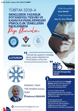 TÜBİTAK 2209-A Gençlerde Yazarlık Potansiyeli Teşviki ve İlham Kaynaklarındaki Psikolojik Temellerin İncelenmesi Proje Oturumları