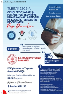 TÜBİTAK 2209-A Gençlerde Yazarlık Potansiyeli Teşviki ve İlham Kaynaklarındaki Psikolojik Temellerin İncelenmesi Proje Oturumları