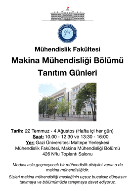 Makina Mühendisliği Bölümü Tanıtım Günleri