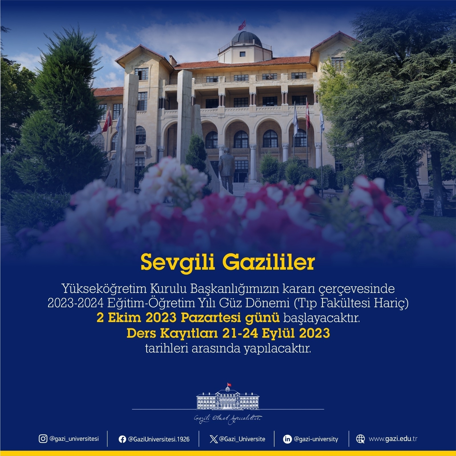 20232024 EğitimÖğretim Yılı Güz Dönemi 02 Ekim 2023 Tarihinde