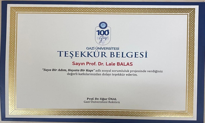 Sosyal Sorumluluk Projemiz için "Teşekkür Belgesi" takdim edilmiştir
