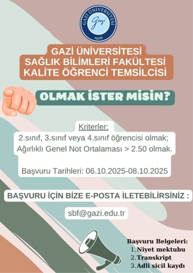 Fakültemiz Öğrenci Kalite Temsilcisi'ni Arıyor