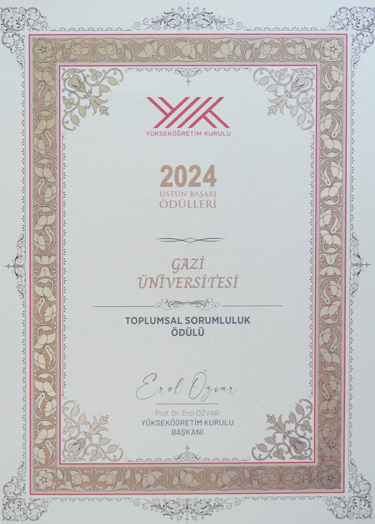 2024 YÖK Üstün Başarı Ödülleri, Kurumsal Ödüller Alanı Toplumsal Sorumluluk Kategorisinde Üniversitemize Verildi-1-1