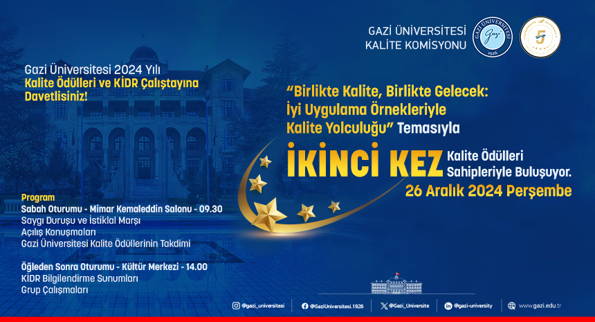 Gazi Üniversitesi 2024 yılı Kalite Ödülleri Töreni ve KİDR Çalıştayı