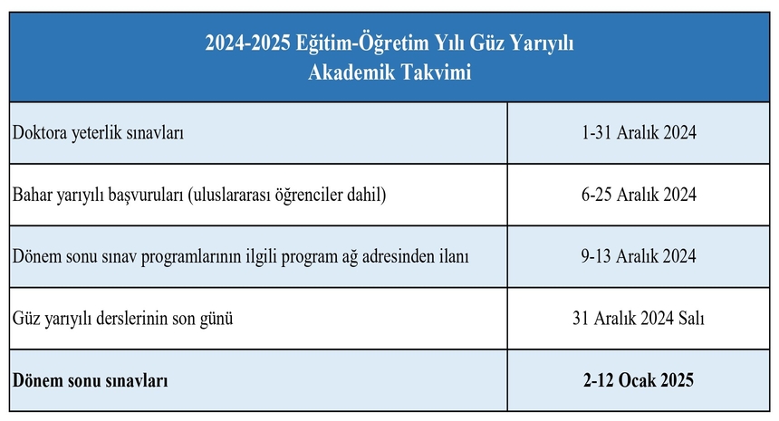 24-25 Akademik Takvim