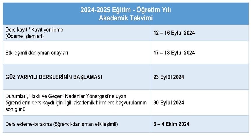 24-25 Akademik Takvim