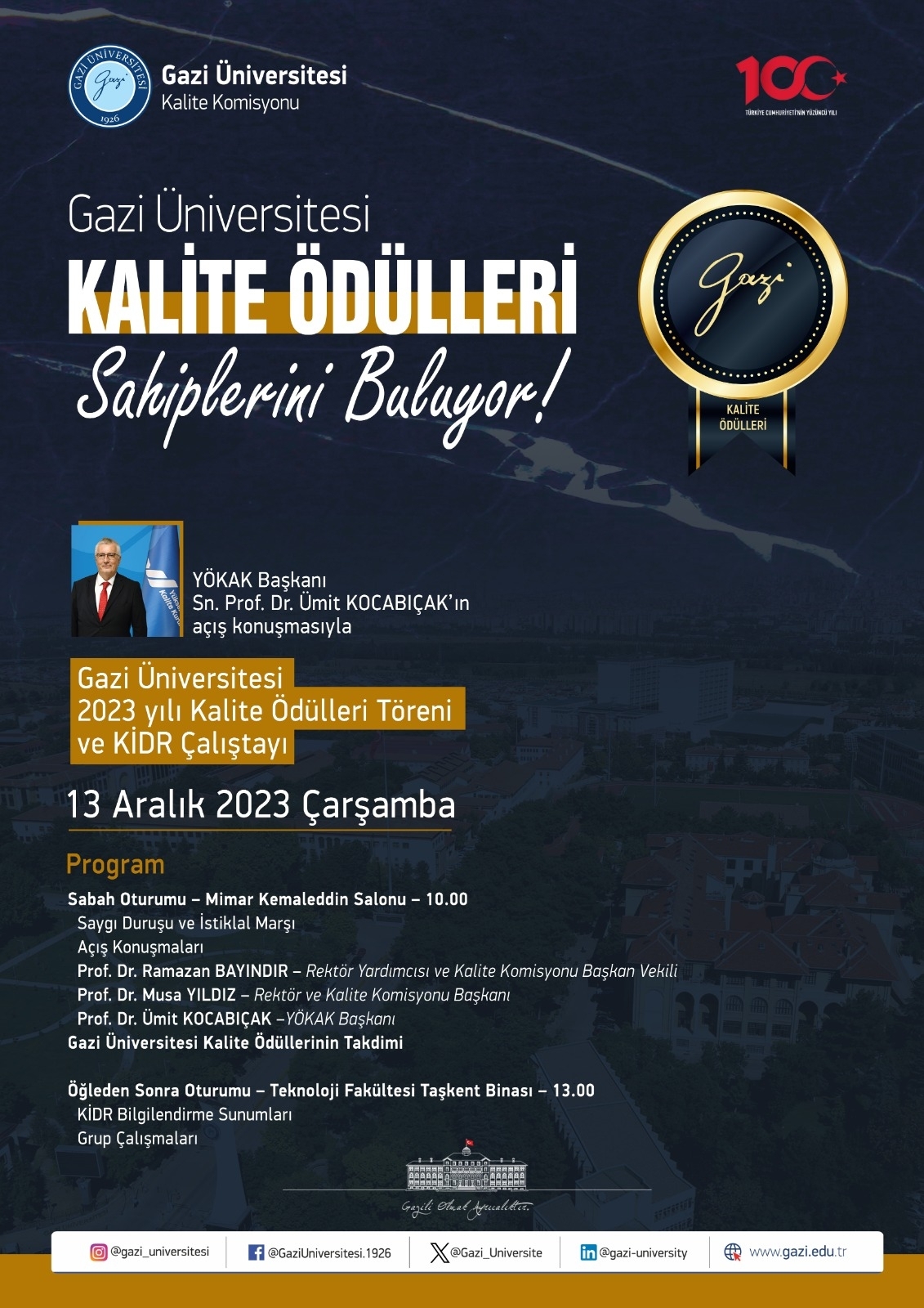 Gazi Üniversitesi 2023 Yılı Kalite Ödülleri Töreni ve KİDR Çalıştayı-1