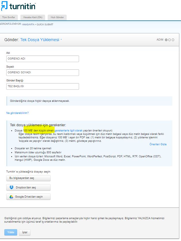 TURNİTİN HIZLI GÖNDER dosya yükleme -1
