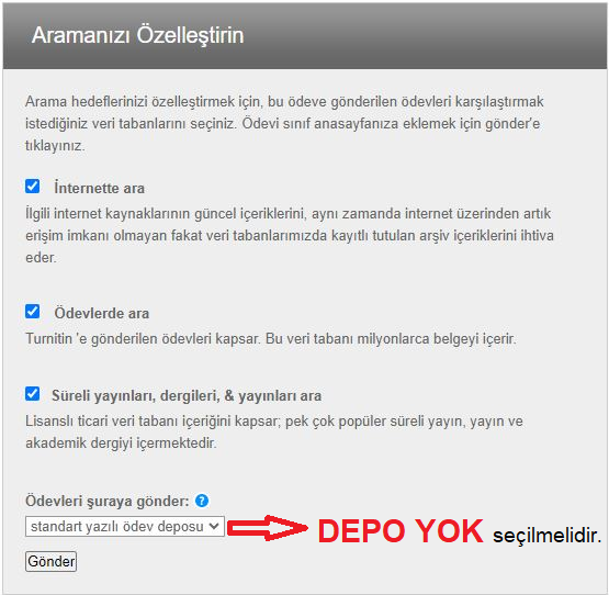 TURNİTİN HIZLI GÖNDER ödev ayarları DEPO YOK-1