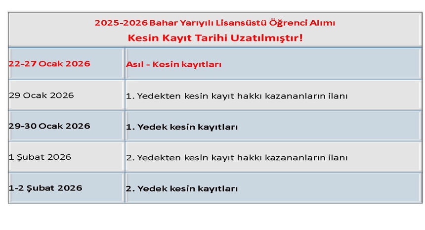 önemli tarihler25-26 bahar kesin kayıt tarihi uzatıldı