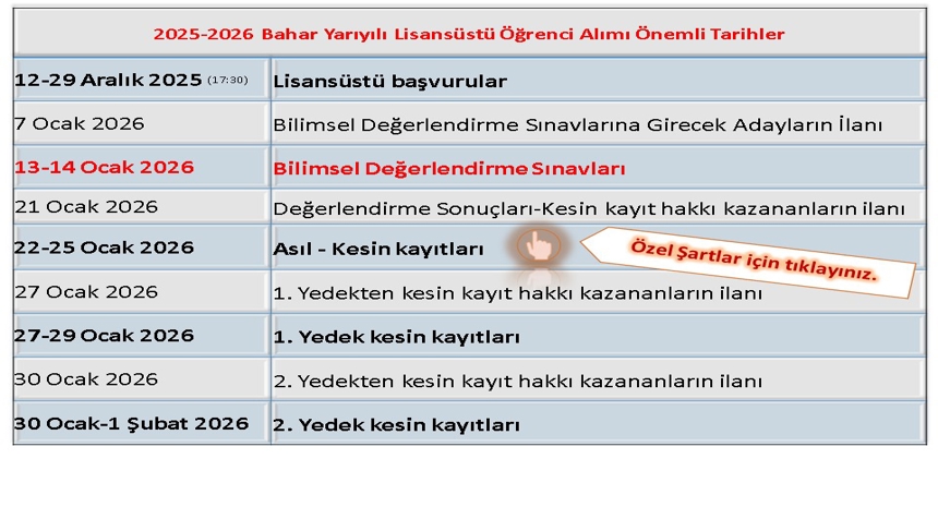 ÖĞRENCİ ALIMI önemli tarihler 25-26 bahar