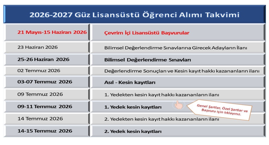 Öğrenci Alımı Önemli tarihler 26-27 güz