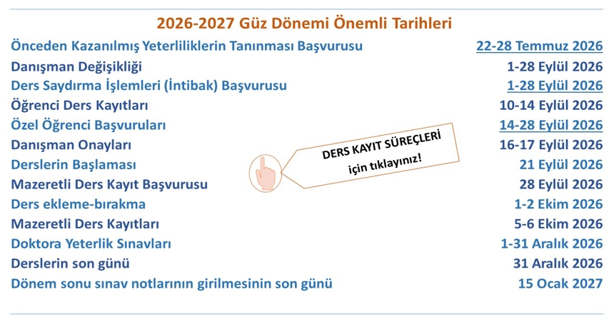önemli tarihler 26-27 güz akademik takvim