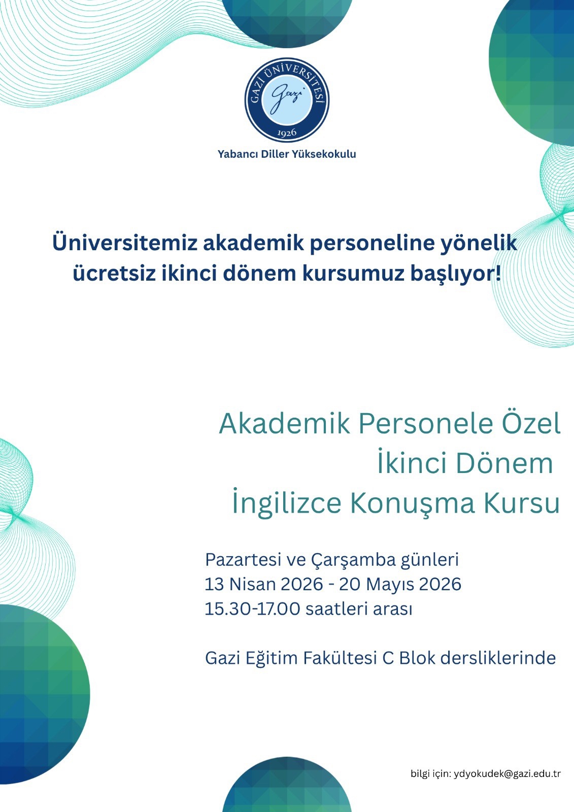 Akademik Personele Özel İkinci Dönem İngilizce Konuşma Kursu-1