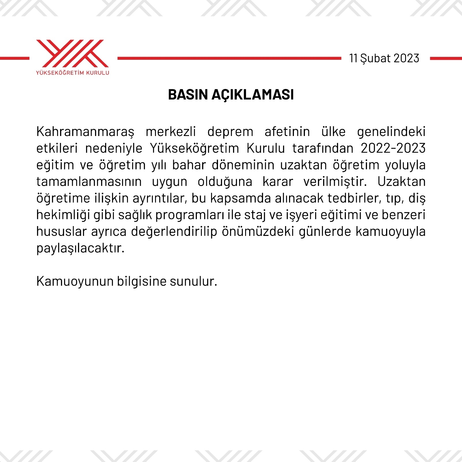 Yükseköğretim Kurulu (YÖK) tarafından yapılan basın açıklaması-1