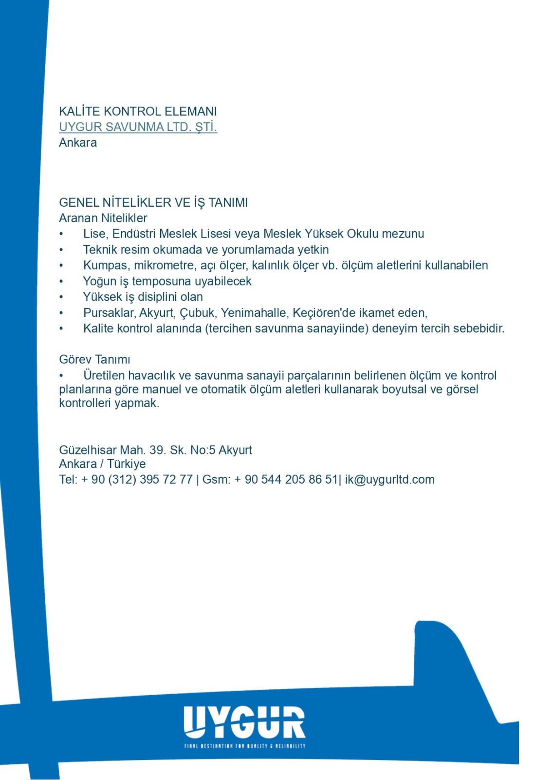 Uygur Savunma İş İlanı-1